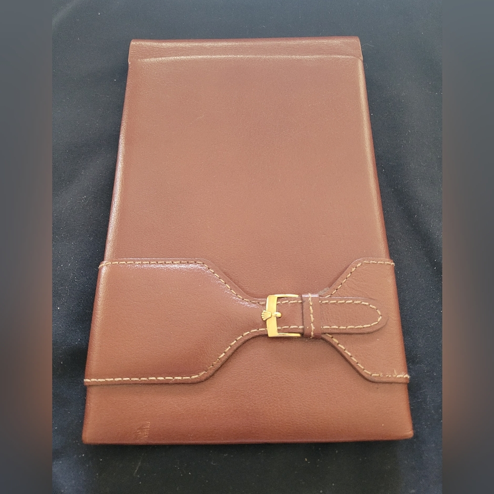 Antique Rolex Brown Leather Cover with Gold Accents